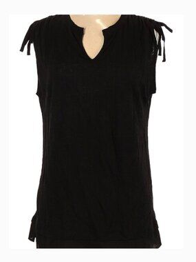 Sanctuary Black v neck Sleeveless Linen Top w/ adjustable tie at shoulder Size L